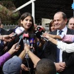 رئيس مجلس المؤسسة اللبنانية للارسال بيار الضاهر والاعلامية ديما صادق بعد خروجها من التحقيق. (حسن عسل)