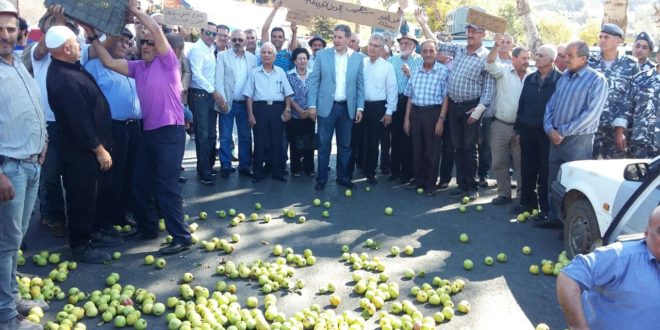 اعتصام لمزارعي التفاح في الشوف احتجاجا على عدم تصريف المحصول